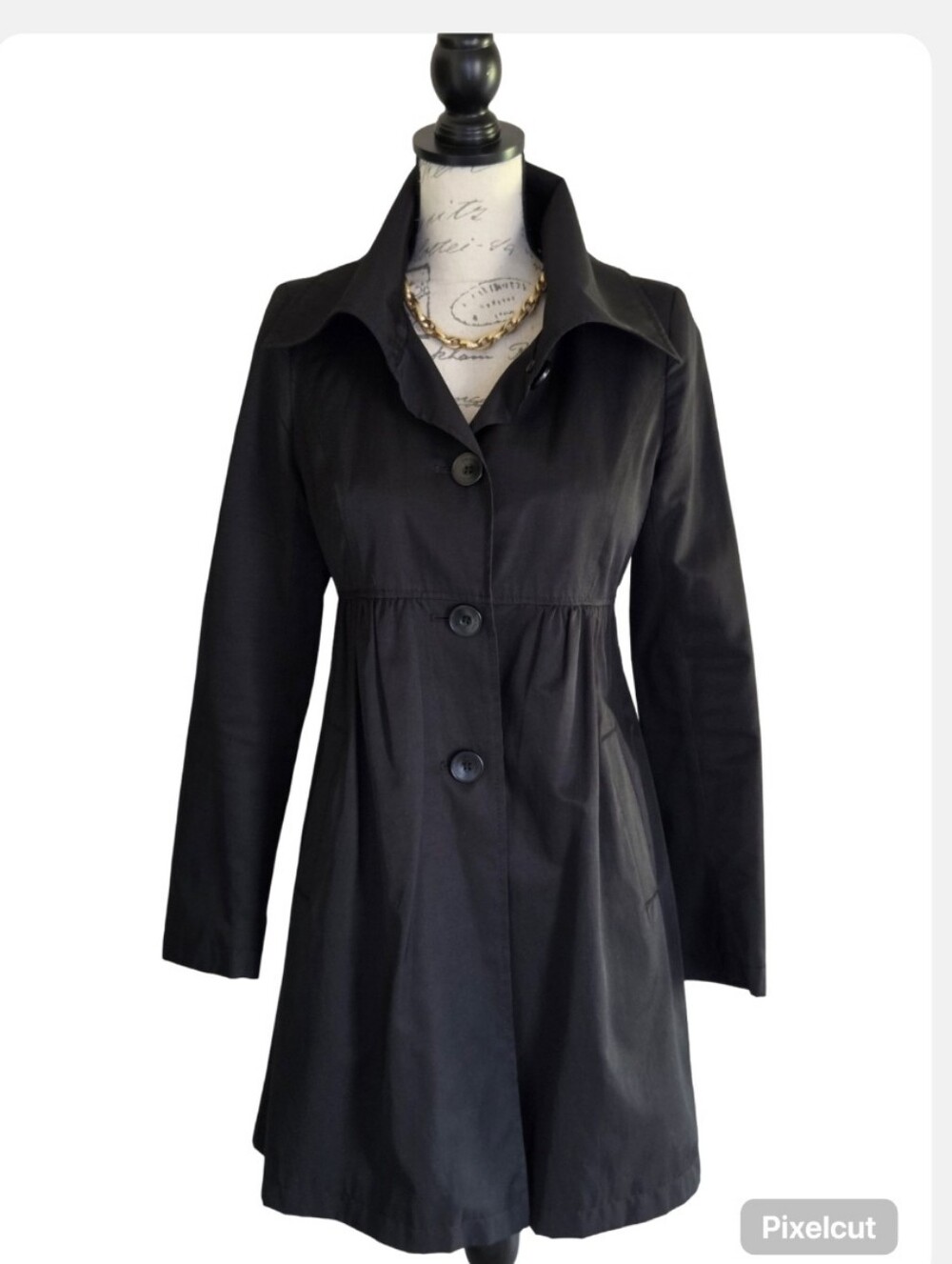 DKNY Black Empire Waist Trench Coat.